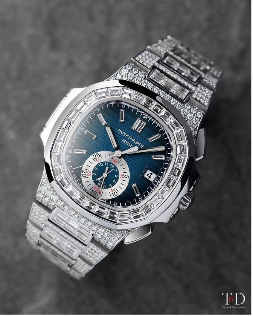 Patek Philippe Nautilus Chronograph 5980/1400G-001 (with aftermarket diamond setting)
